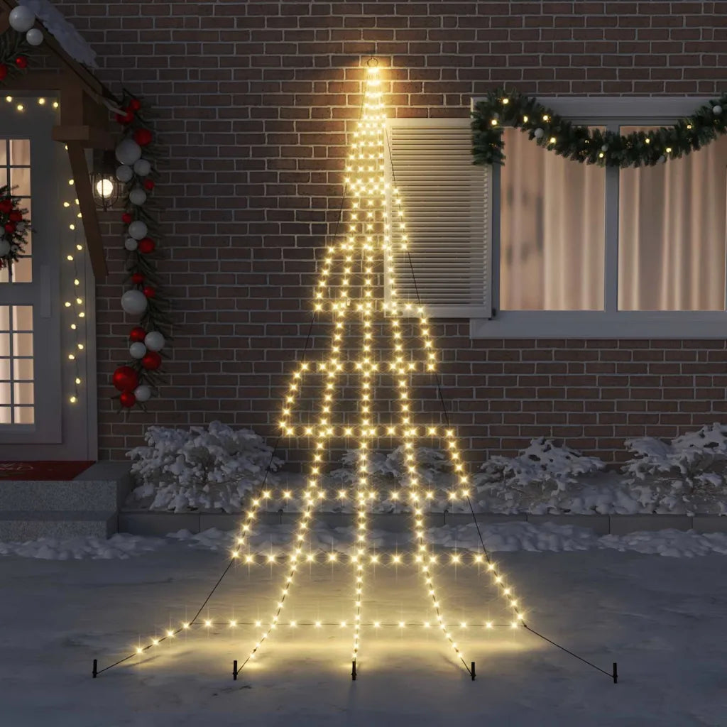 Albero di Natale LED bianco caldo illuminato con picchetti, struttura a cono