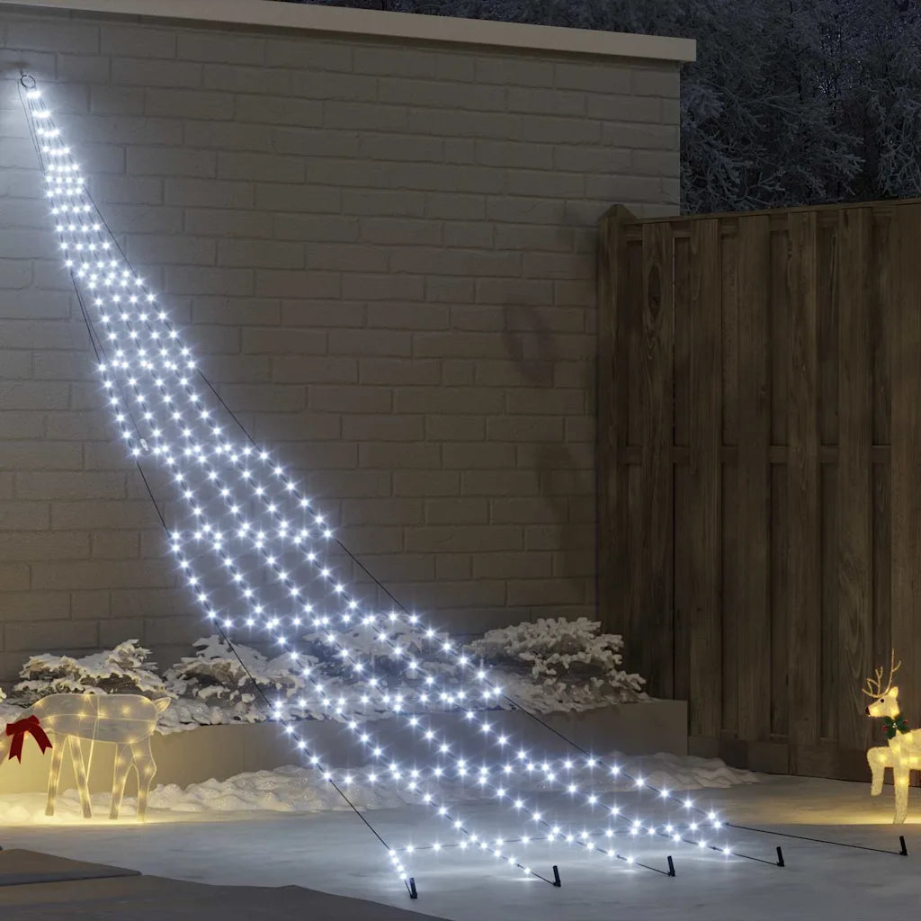 Albero di Natale LED bianco freddo con picchetti da terra, sagoma a cono luminosa