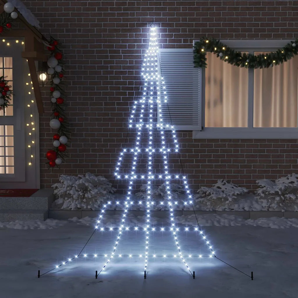 Albero di Natale LED bianco freddo con picchetti, illuminazione a cono su terreno