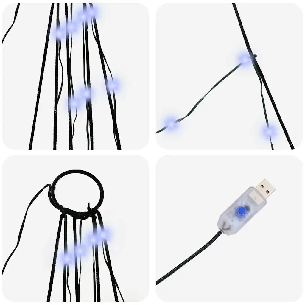 Cavi e connettore USB per luci LED blu, con clip di fissaggio.