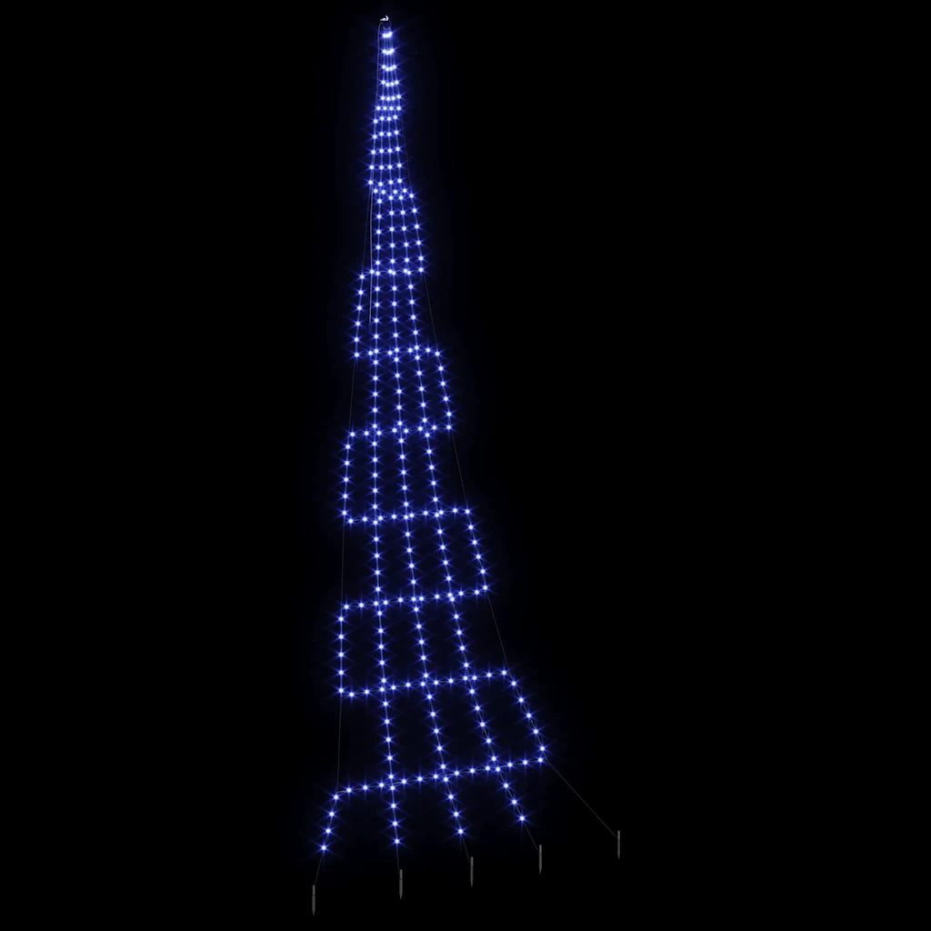 Albero di Natale LED blu, vista laterale della struttura illuminata a cono.