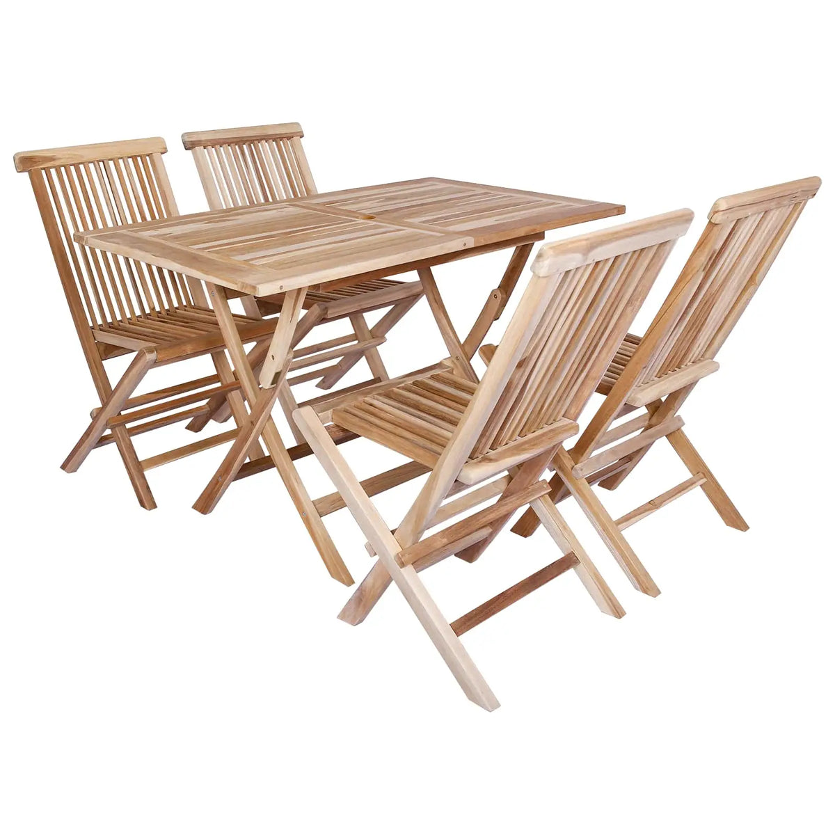 Set da giardino in teak naturale: tavolo rettangolare con 4 sedie pieghevoli