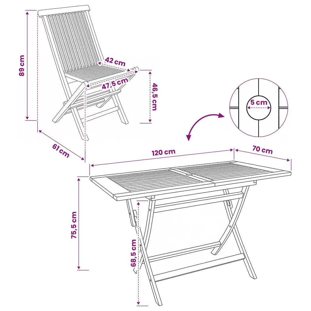 Tavolo da giardino in legno con dimensioni 120×70 cm, h 75 cm