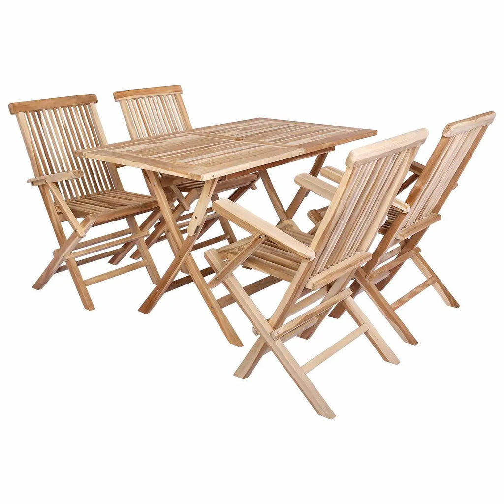 Set di mobili da giardino in legno di teak: tavolo rettangolare con 4 sedie