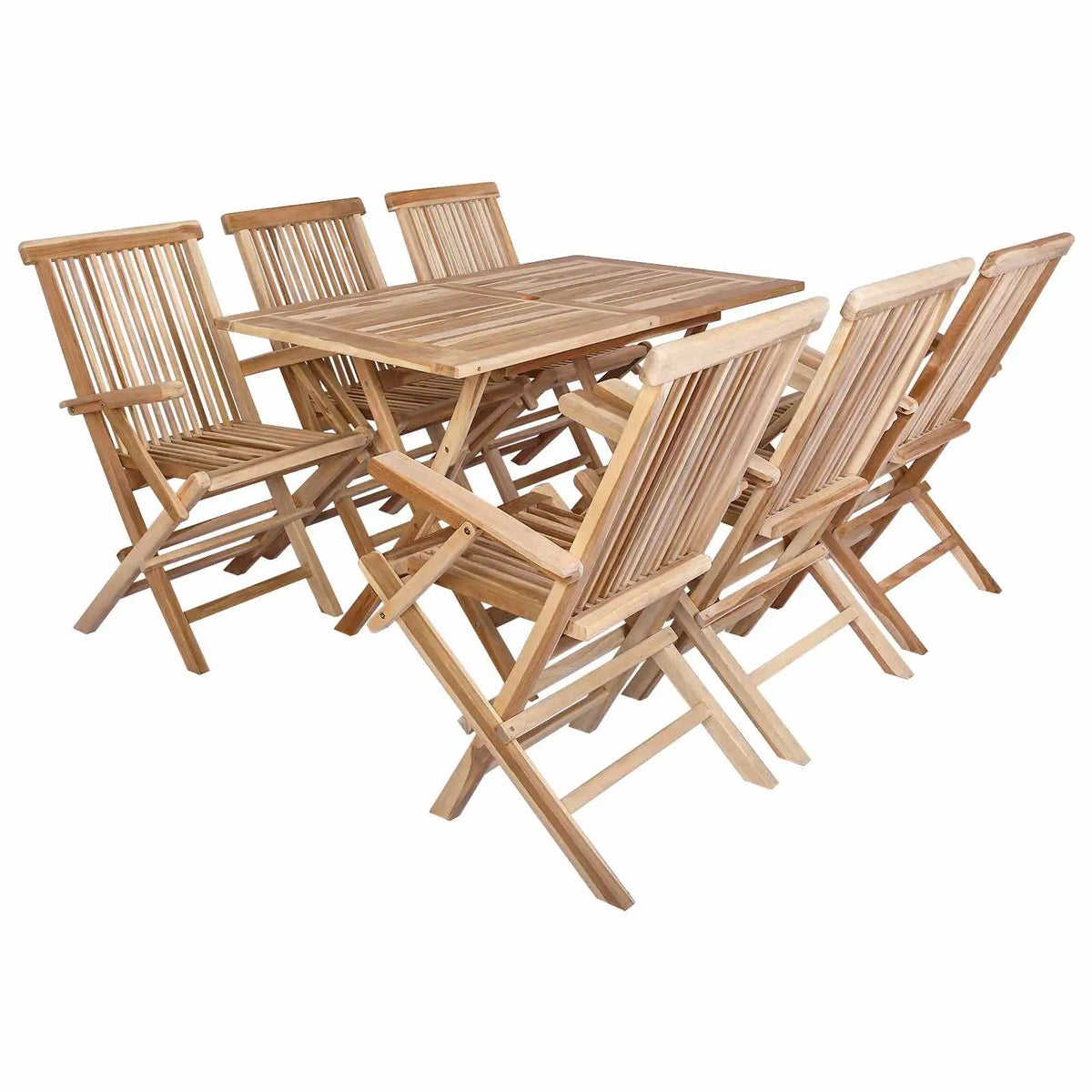 Set mobili da giardino in teak: tavolo con 6 sedie pieghevoli