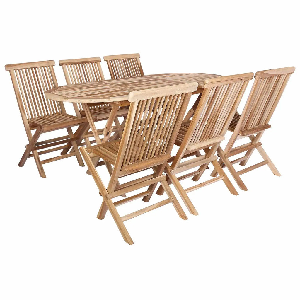 Set mobili da giardino in teak: tavolo con 6 sedie pieghevoli a doghe