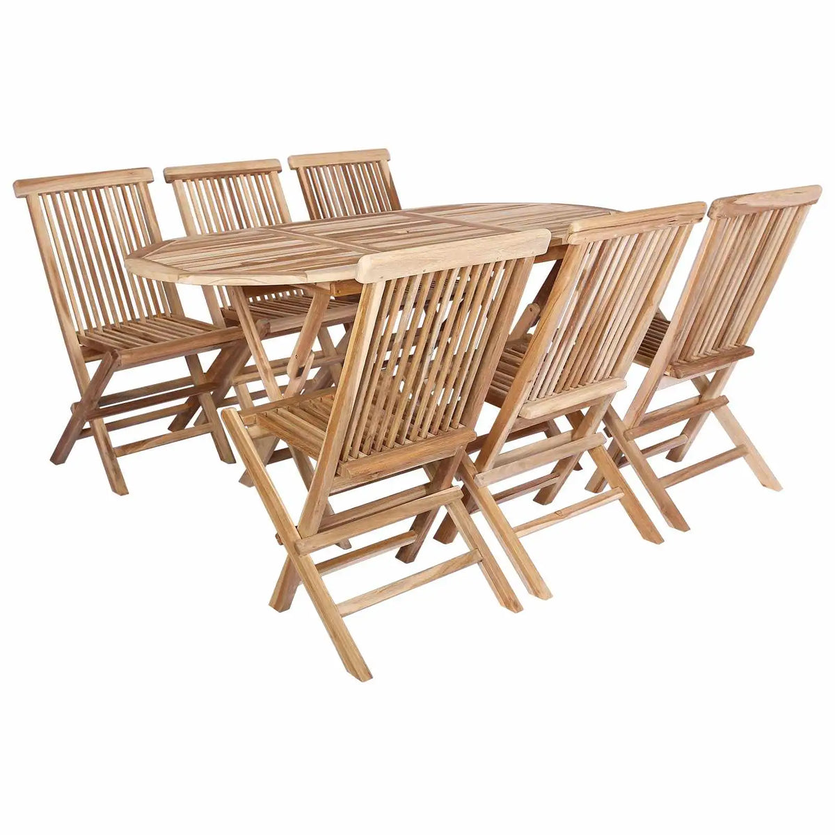 Set mobili da giardino in teak: tavolo con 6 sedie pieghevoli a doghe