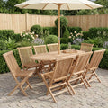 Set mobili da giardino in teak: tavolo con ombrellone e 6 sedie a doghe