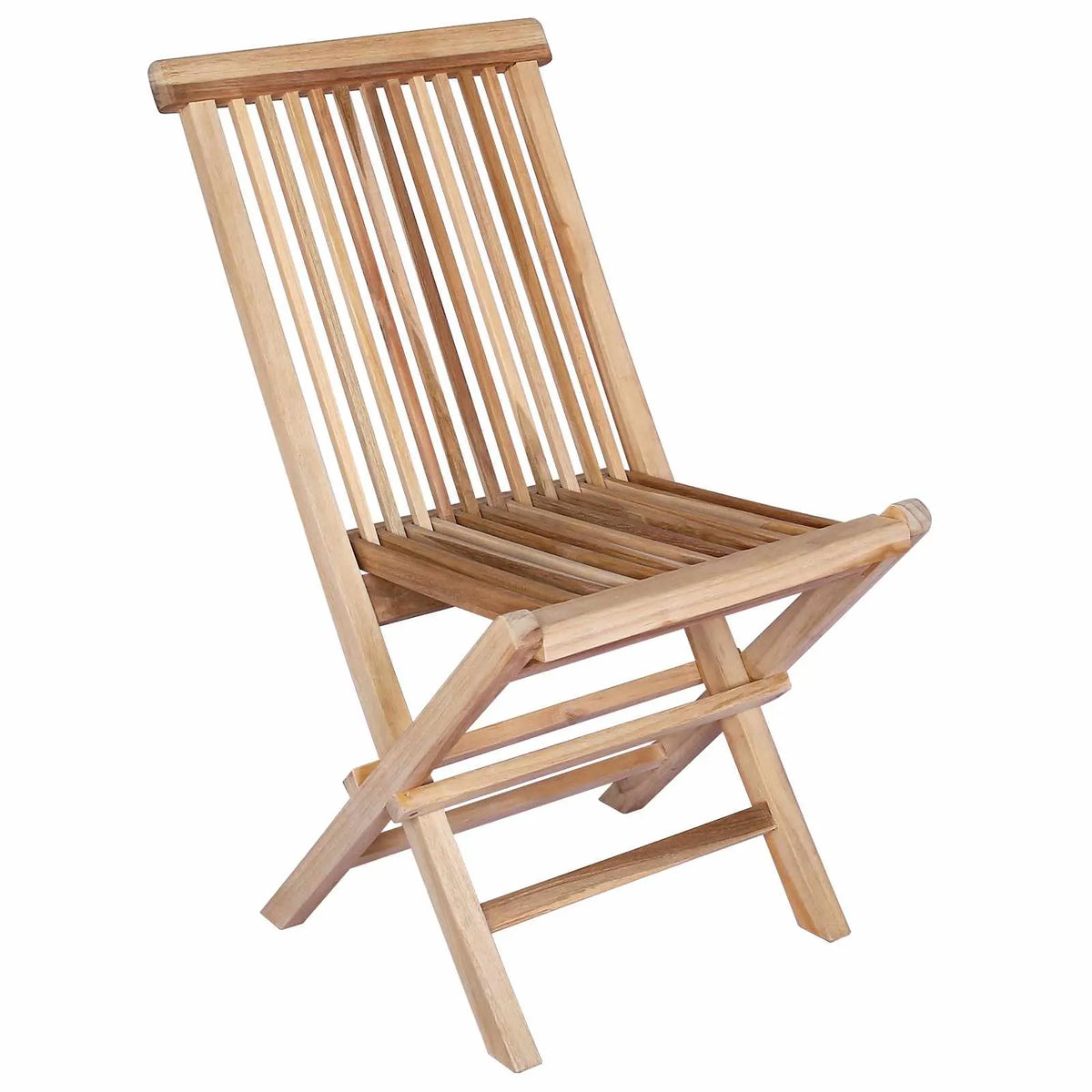 Sedia pieghevole da esterno in teak con schienale a doghe e braccioli