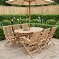Set da giardino in legno di teak con tavolo e 6 sedie, ombrellone centrale
