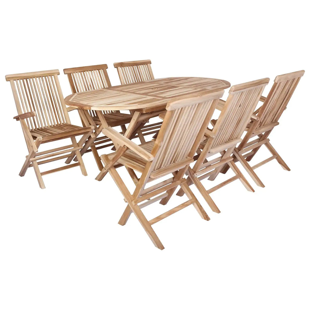Set da giardino in legno di teak con tavolo e 6 sedie, disposizione frontale