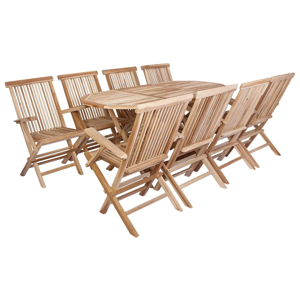Set di mobili da giardino in teak: tavolo e 8 sedie, vista dall’alto