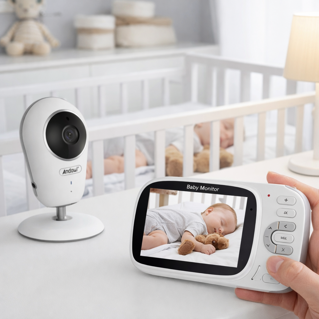 Monitor video per bebè wireless con telecamera HD e schermo a colori, unità bianca
