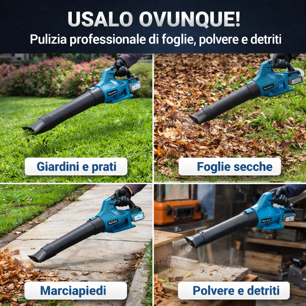 Soffiatore Elettrico a Batteria 88V Mukins Brushless – Soffia Foglie Professionale Wireless 160MPH 2000CFM con Batterie e Caricatore