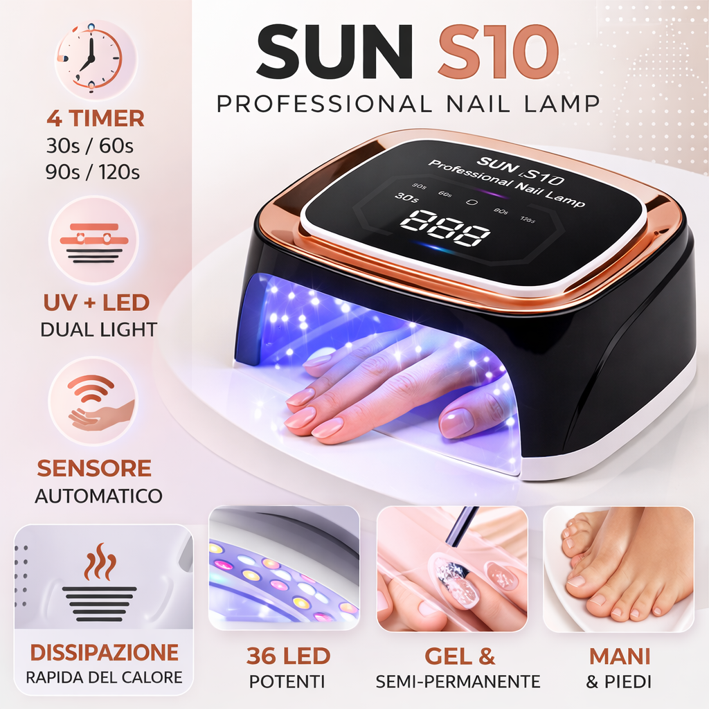 Lampada per unghie SUN S10 nera con fascia rame e luce LED blu