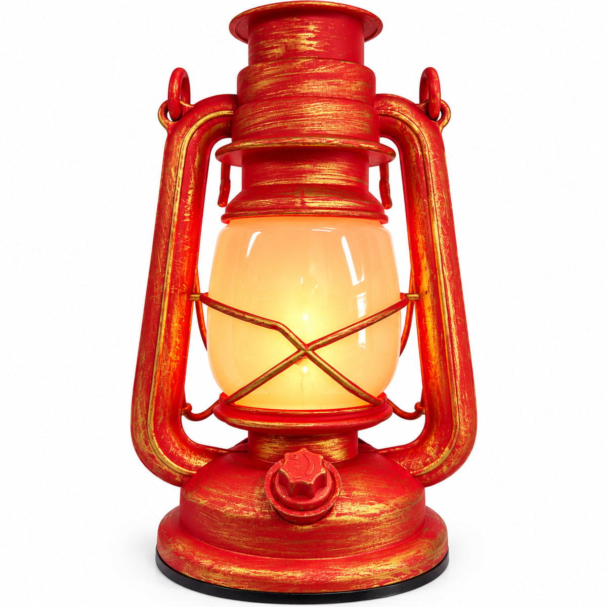 Lanterna di Natale vintage rossa con luce calda LED e gabbia in metallo