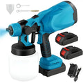 Pistola a spruzzo elettrica azzurra con serbatoio bianco e base nera, 2 batterie