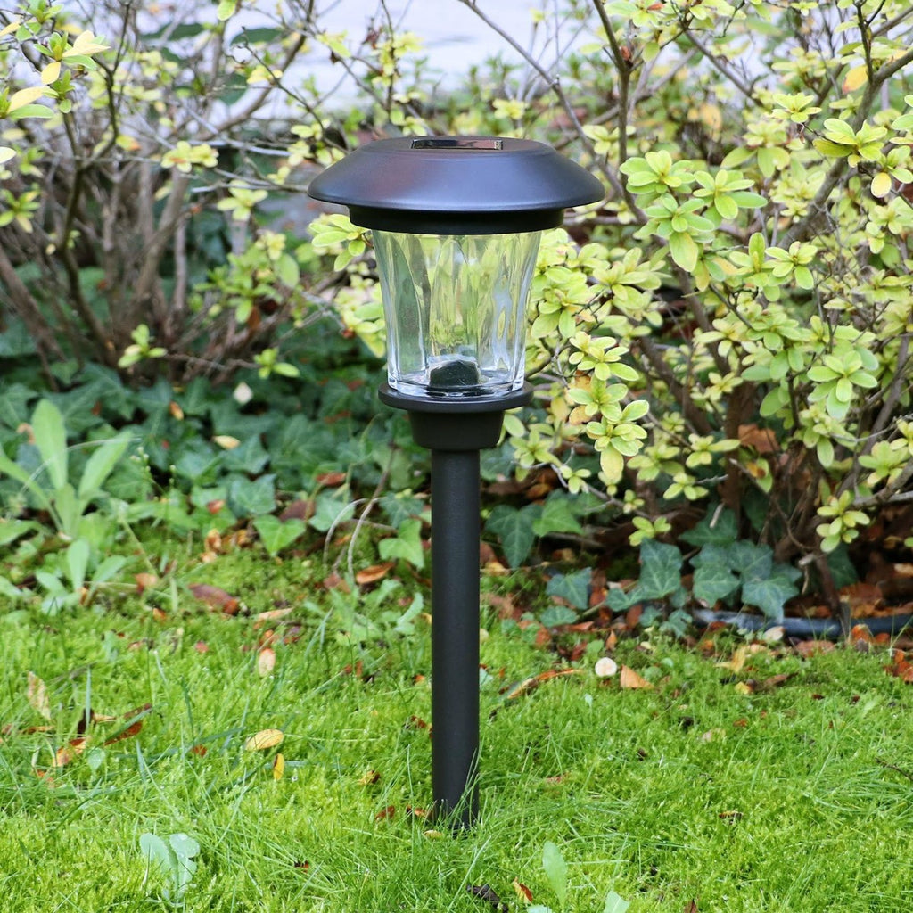 Lampada solare LED da giardino con paralume in vetro diamantato e base in acciaio