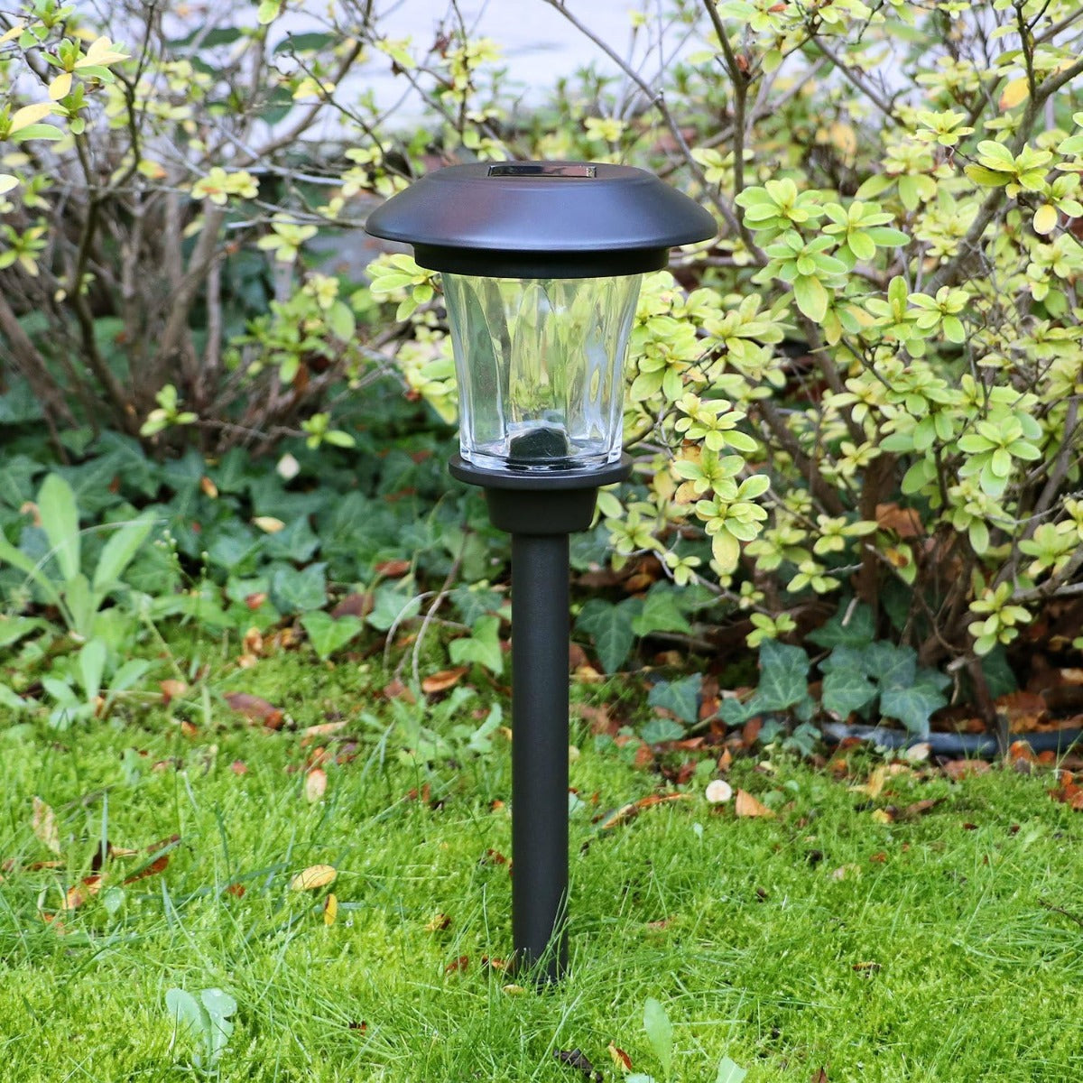 Lampada solare LED da giardino con paralume in vetro diamantato e base in acciaio