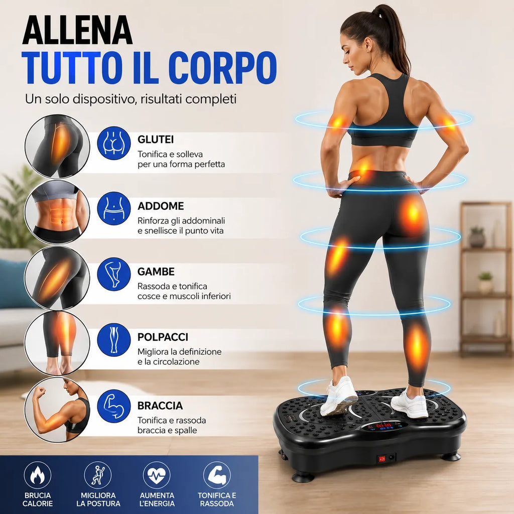 Pedana Vibrante Fitness Professionale con Bluetooth, Telecomando e Fasce Elastiche – 120 Livelli di Intensità, Allenamento Total Body, Massaggio Plantare, Tonificazione di Gambe, Glutei e Addome