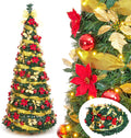 Albero di Natale pop-up preilluminato alto 180 cm, luci calde e decorazioni rosso-oro