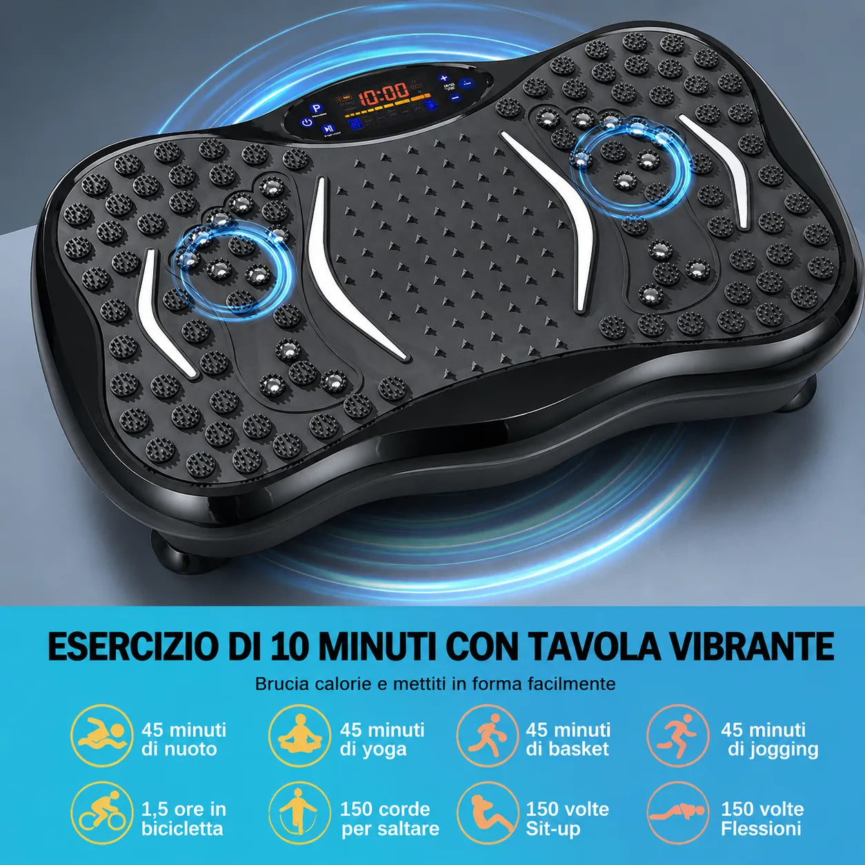 Pedana Vibrante Fitness Professionale con Bluetooth, Telecomando e Fasce Elastiche – 120 Livelli di Intensità, Allenamento Total Body, Massaggio Plantare, Tonificazione di Gambe, Glutei e Addome