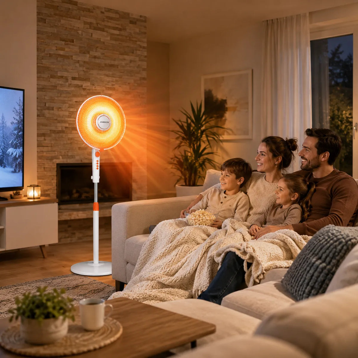 Stufa elettrica a fibra di carbonio con griglia arancione accesa