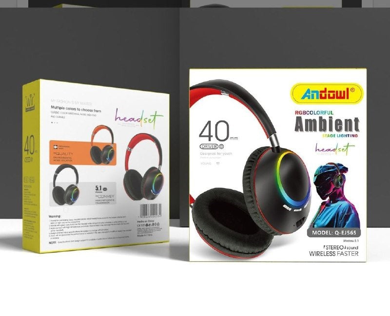 Cuffie gaming wireless over-ear nere con archetto rosso e luci RGB su confezione