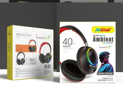 Cuffie gaming wireless over-ear nere con archetto rosso e luci RGB su confezione