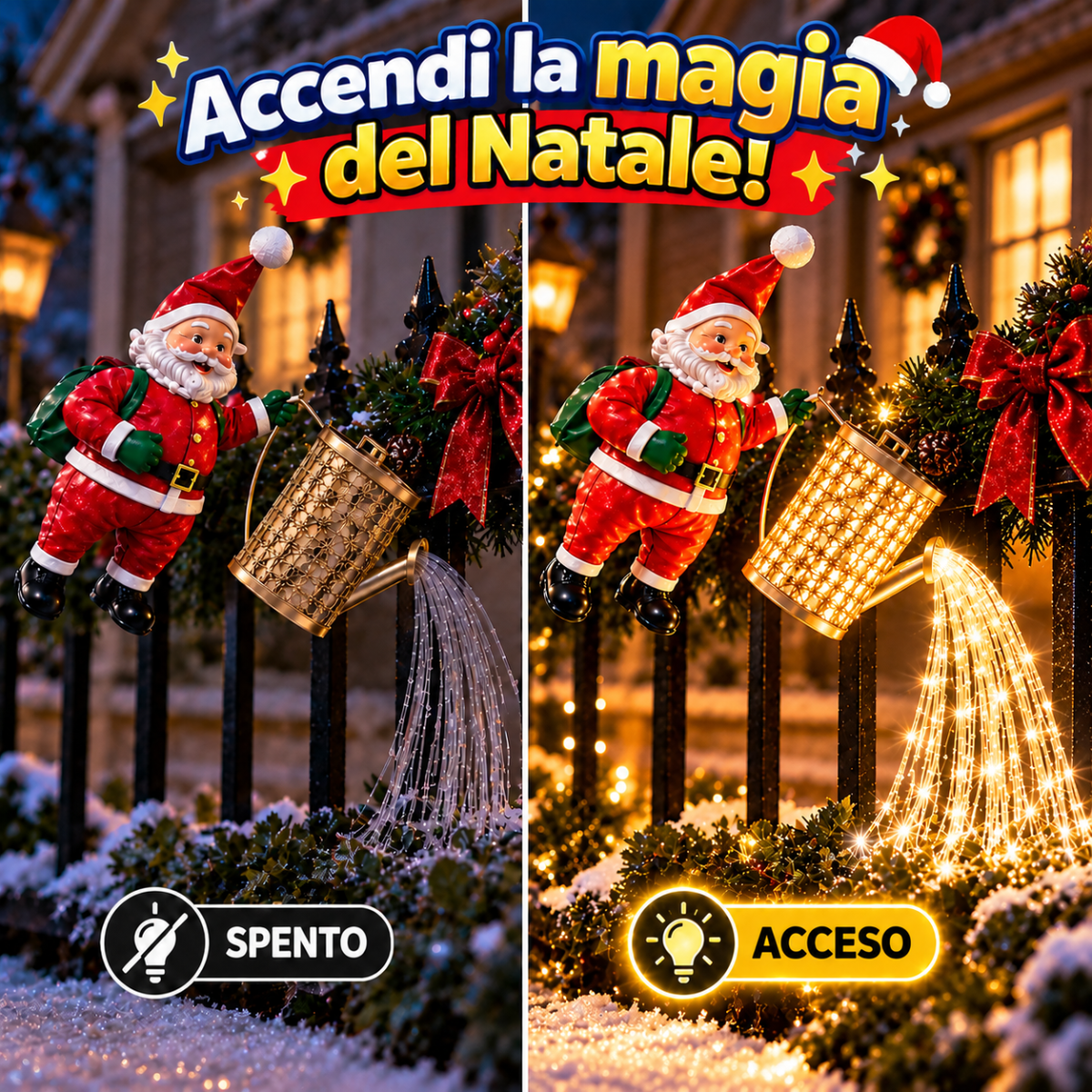 Catena luminosa a tenda con effetto pioggia, LED bianco caldo, filo trasparente