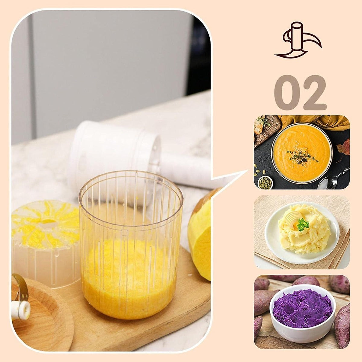 Mixer ricaricabile bianco con bicchiere trasparente e liquido giallo