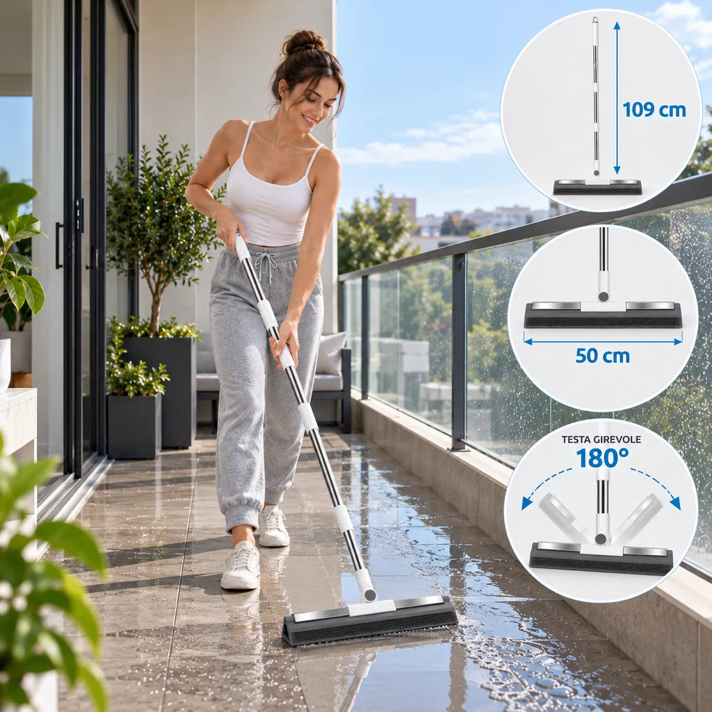 Spazzola tergipavimento 2 in 1 con testa girevole 180° e barra da 50 cm