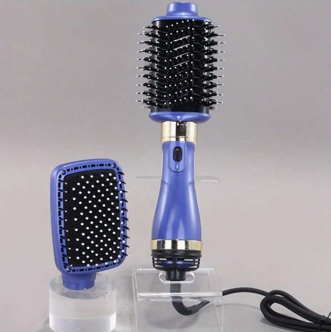 Asciugacapelli styler 2-in-1 blu con spazzola cilindrica e accessorio quadrato forato