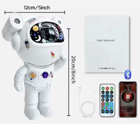 Proiettore astronauta bianco con telecomando Bluetooth e app per luci stellari