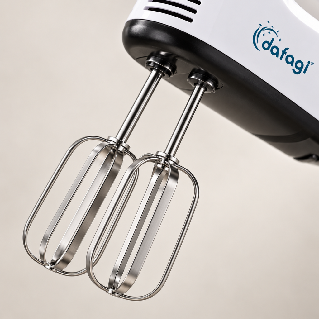 Fruste in acciaio inox attaccate a sbattitore elettrico bianco e nero