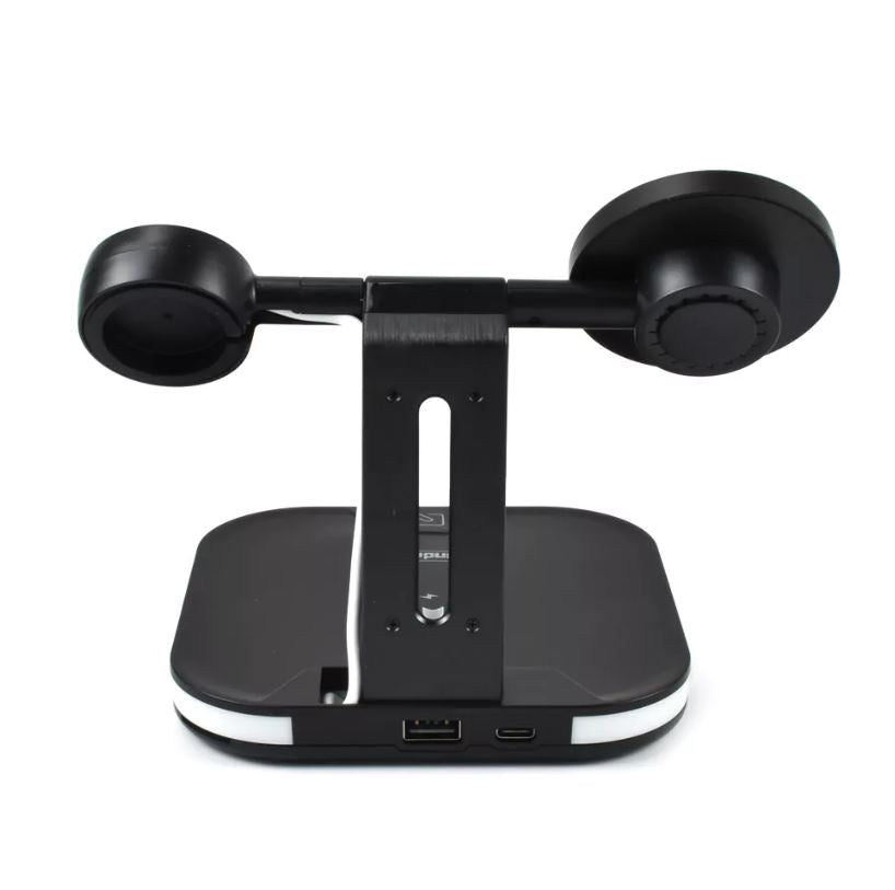 Stazione di ricarica wireless magnetica nera con bracci e base con scarico