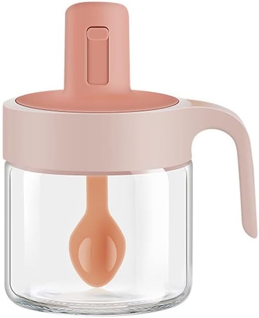 Barattolo per spezie in vetro rosa con coperchio e cucchiaio retrattile