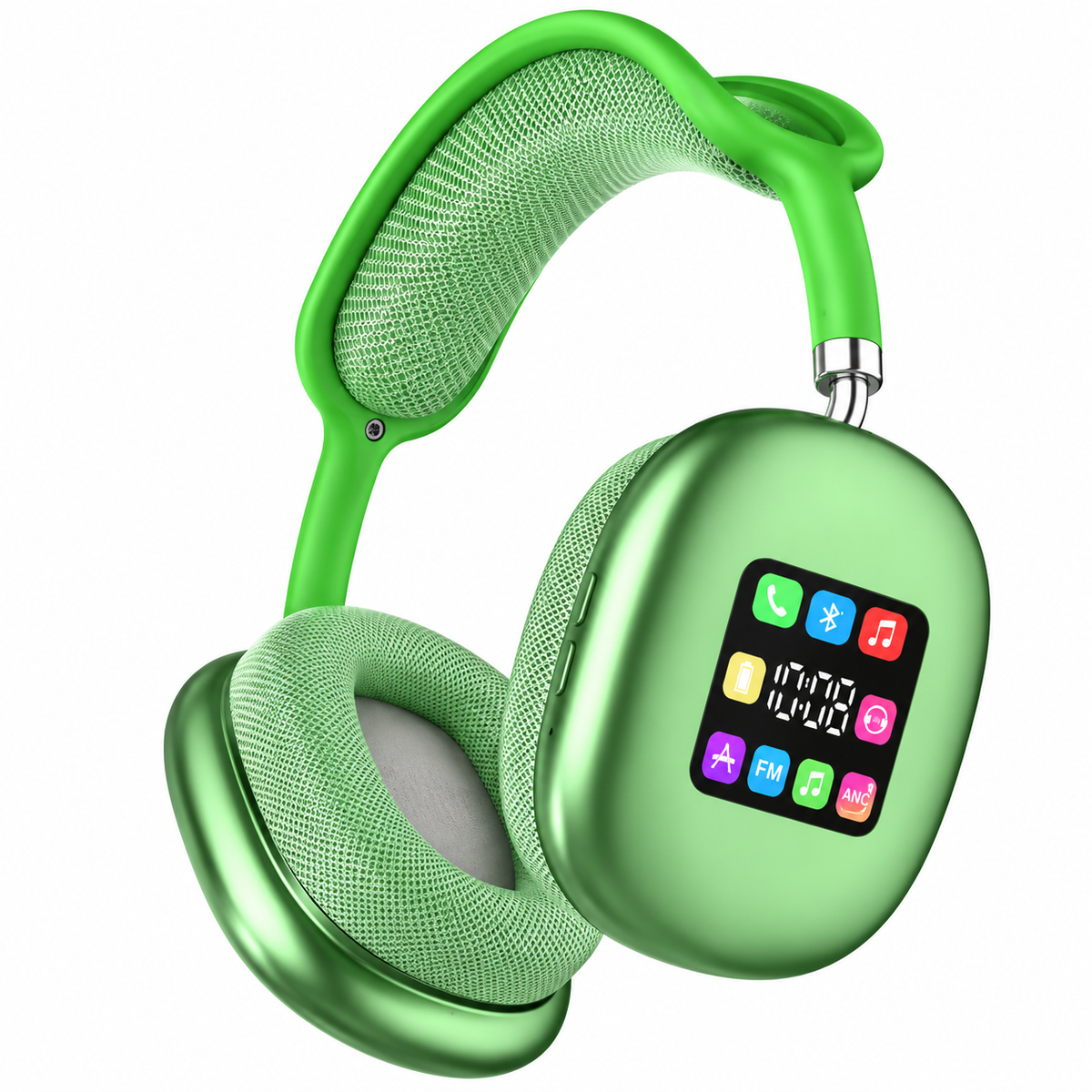 Cuffie over-ear wireless verdi con display LED e pad auricolari in tessuto