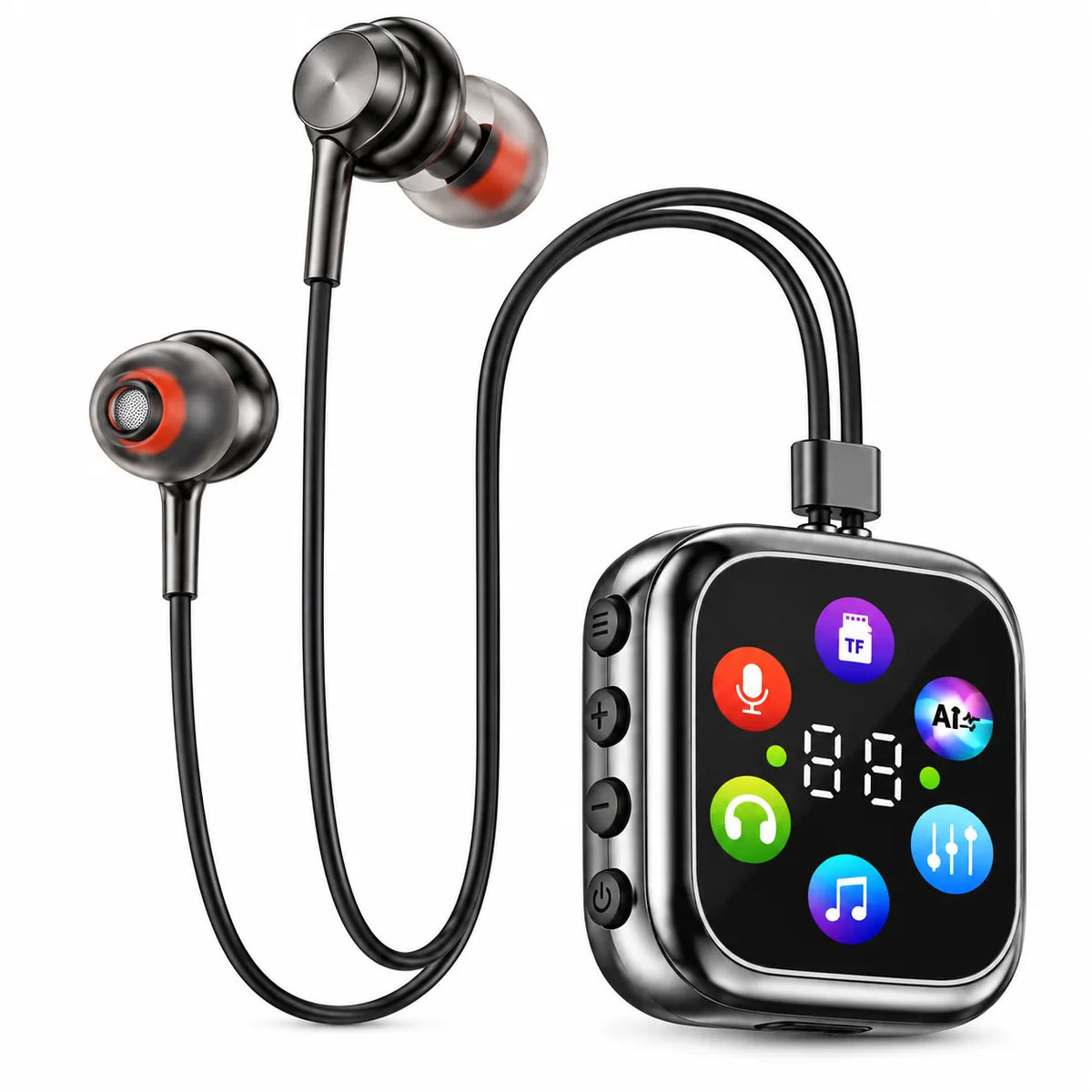 Auricolari Bluetooth con unità display LED, tasti laterali, microfono, lettore TF/MicroSD