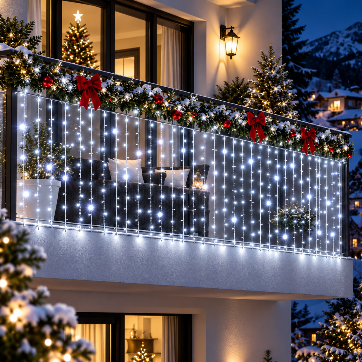 Tenda luminosa LED a cascata bianco freddo, 9 m, per balcone