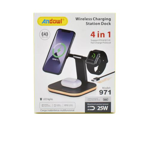 Confezione stazione di ricarica wireless 4 in 1 25W con supporto Andowl