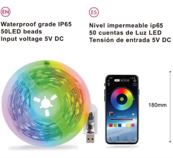 Striscia LED RGB impermeabile IP65 con controller su smartphone e telecomando