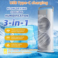 Ventilatore raffreddatore portatile bianco con doppia testa e base, supporto USB-C
