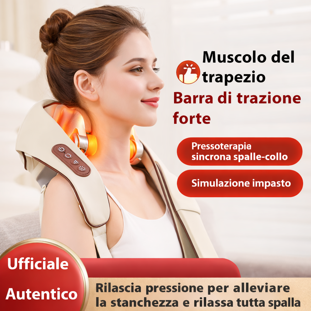 Massaggiatore elettrico per collo e spalle beige con cuscino e rulli riscaldanti