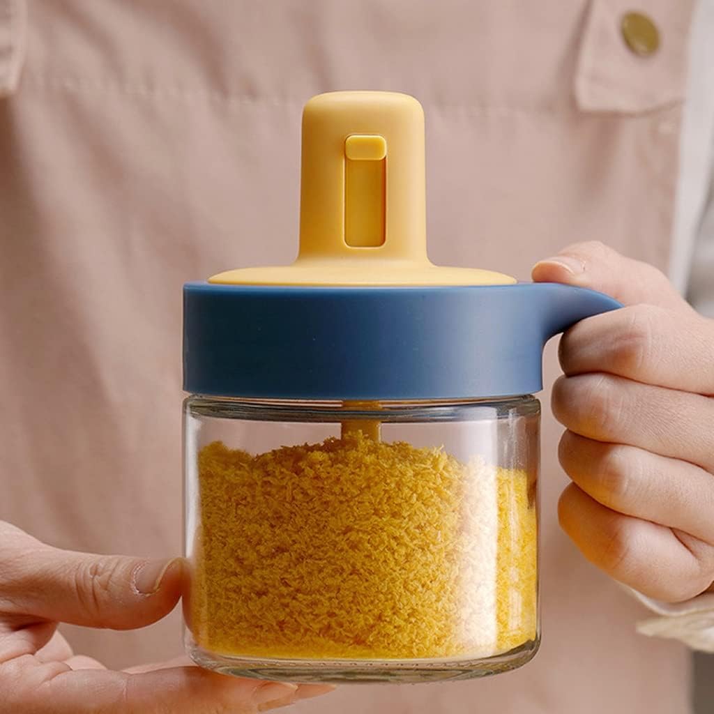 Barattolo per spezie in vetro giallo con coperchio e cucchiaio retrattile