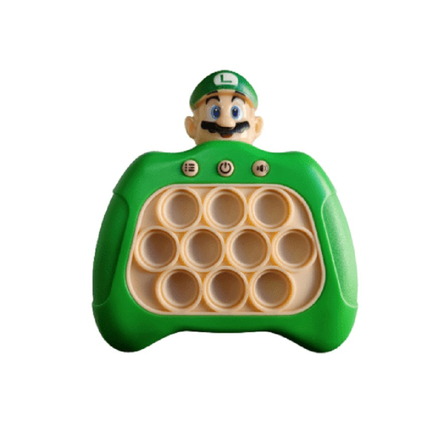 Controller sensoriale verde con pulsanti e superficie a bolle beige
