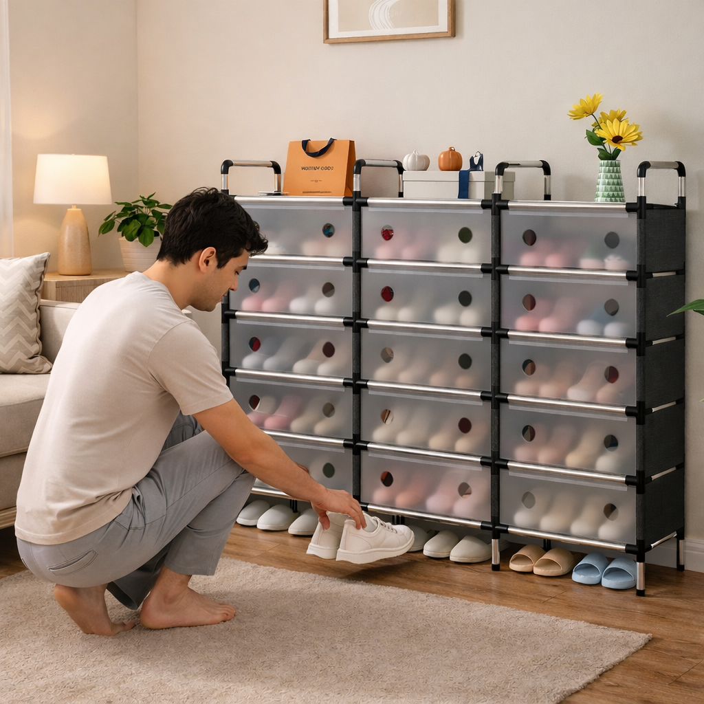 Scarpiera Modulabile Salvaspazio con Cassetti Trasparenti  Organizer Scarpe Multilivello Elegante e Resistente