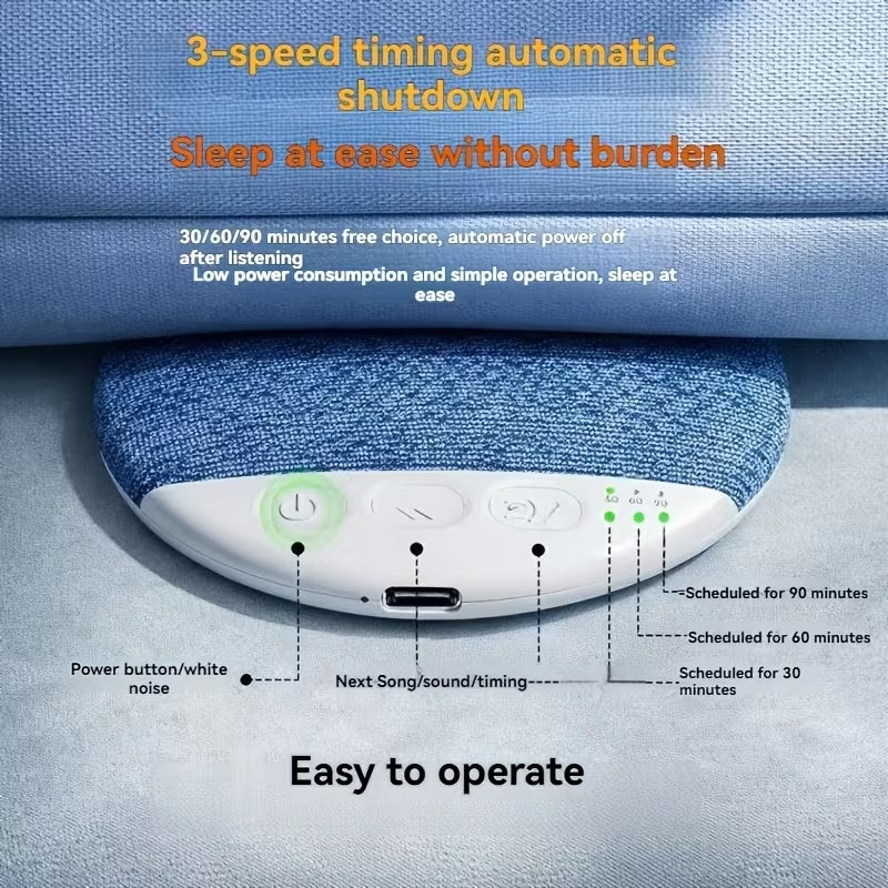 Altoparlante per cuscino Bluetooth tessuto blu con comandi e spie verdi sulla base