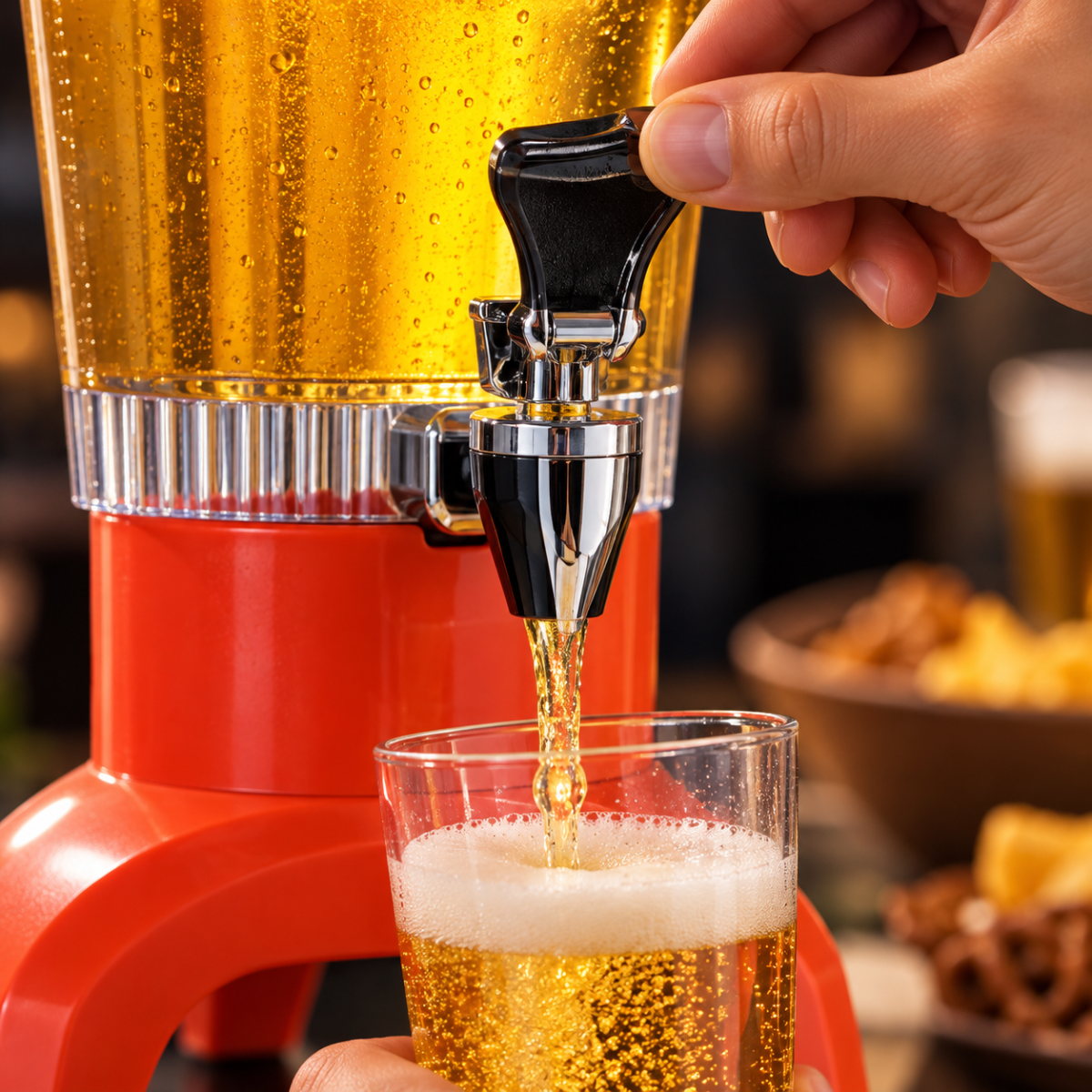 Dispenser birra a torre con rubinetto cromato a leva e serbatoio trasparente