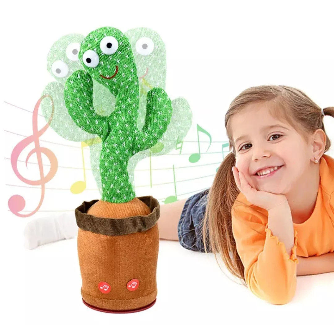 Giocattolo cactus verde in tessuto con occhi grandi e bottoni rossi sul vaso